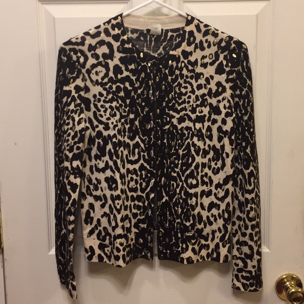 J crew merino wool leopard print cardigan